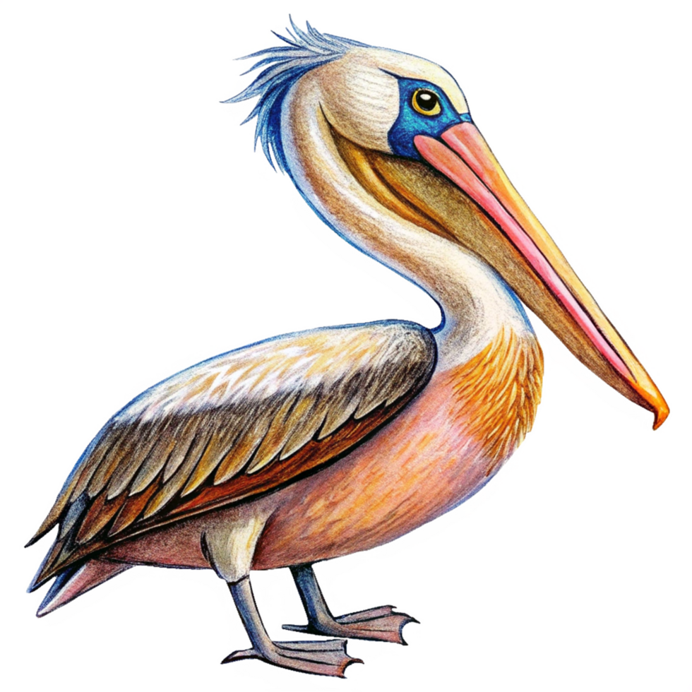 Pelican bird standing and observing the waves png