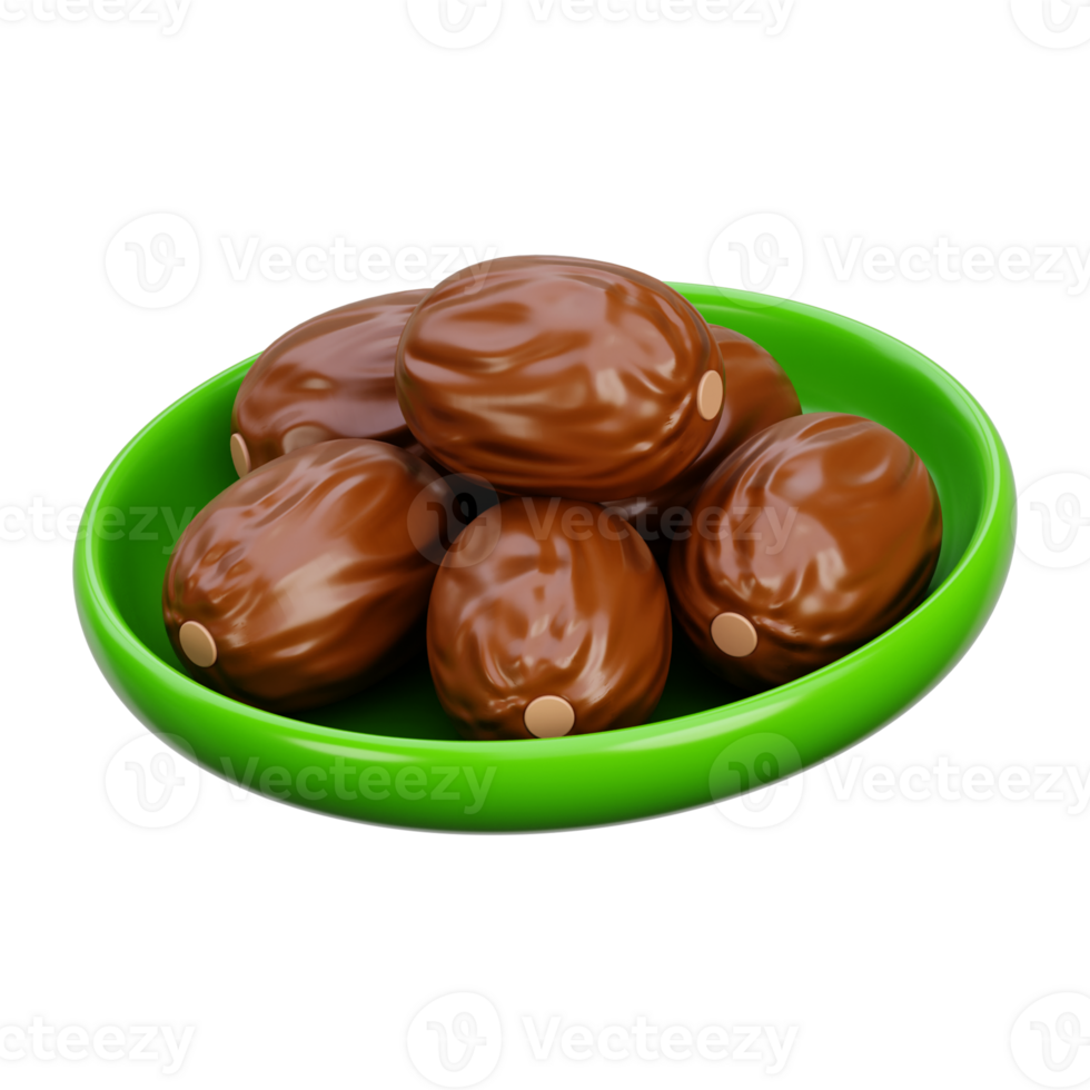 Ramadan Kareem Dates Fruit In Bowl 3D Icon png
