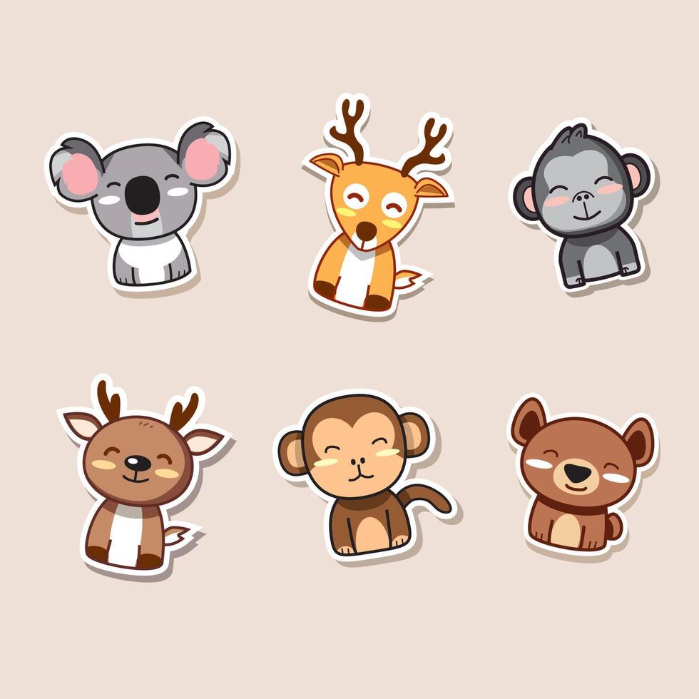 Cute bundle of animals in cartoon illustration style, joyful and colorful design vector