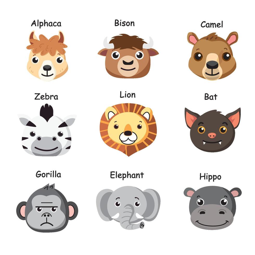 Kawaii animal head icon collection. Cute and friendly mascot illustrations vector