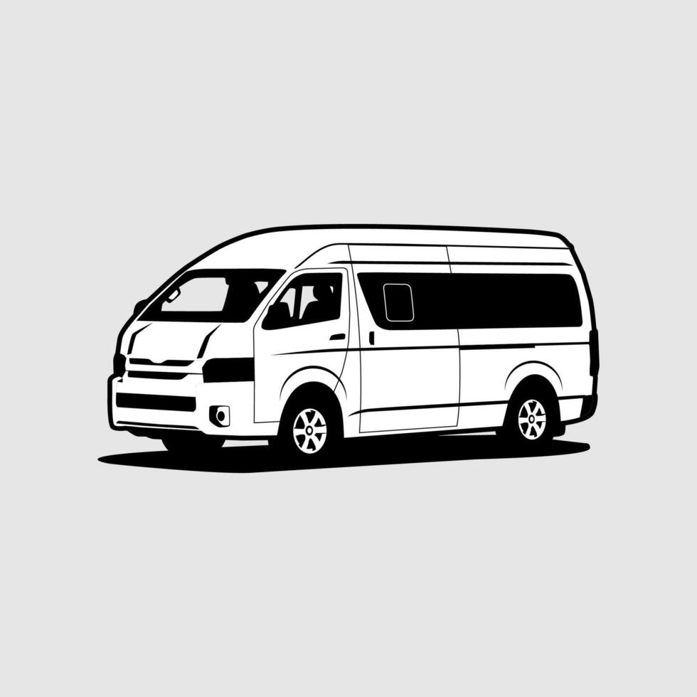 van minivan commuter travel bus monochrome illustration vector