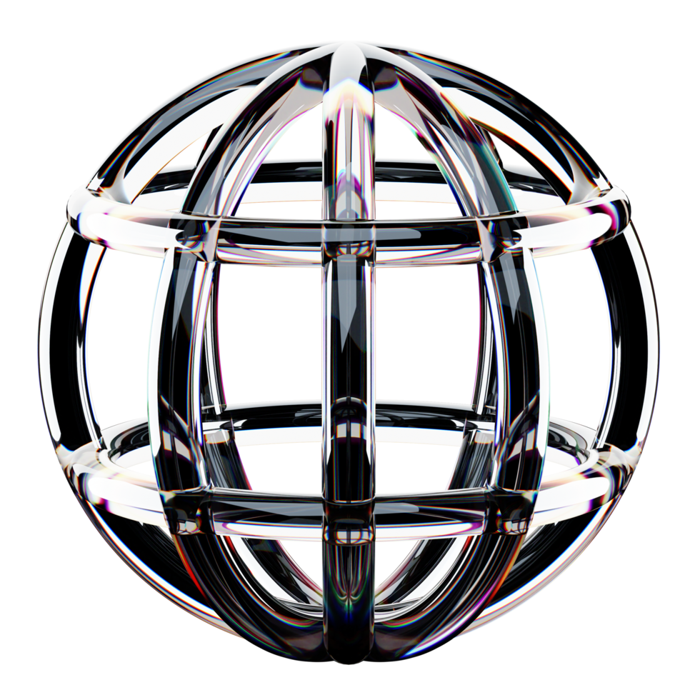 Y2K Globe Wireframe 3D Glass Dispersion png