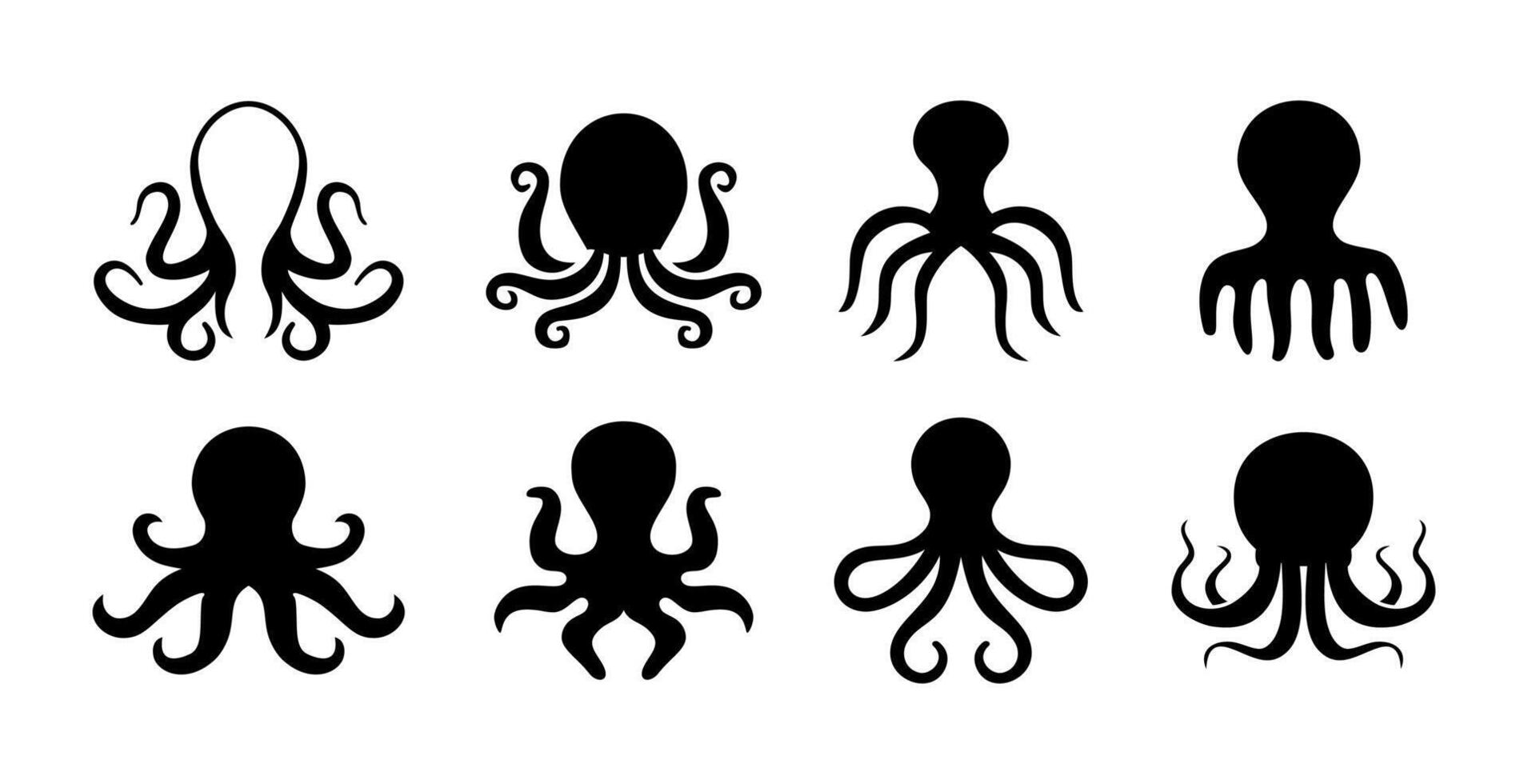 Set of Octopus icon silhouette black logo design isolated vector