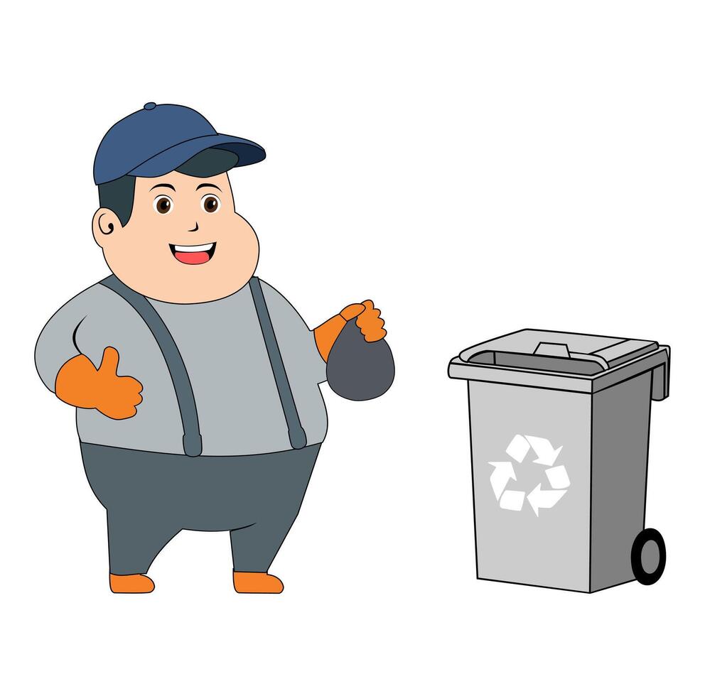 Cartoon Fat Man Throwing Trash Into Rubbish Bin Vectors Illustration