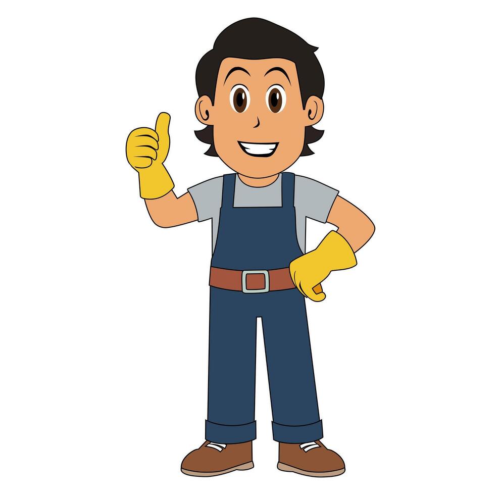 Cartoon Old Man Cleaning Service Vectors Illustration