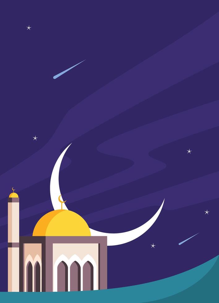 illustration of simple mosque at night, for islamic ramadan banner vector
