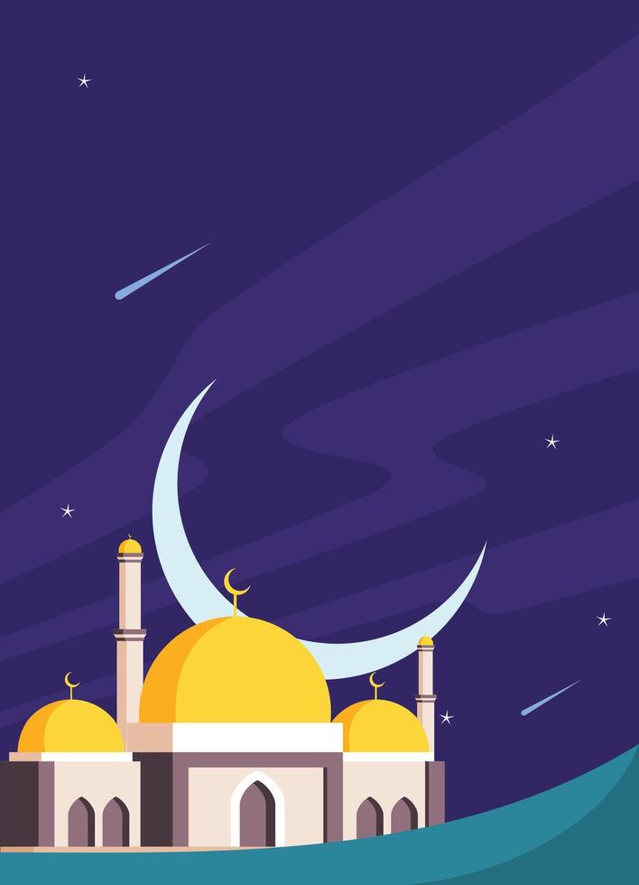 illustration of simple mosque at night, for islamic ramadan greeting vector