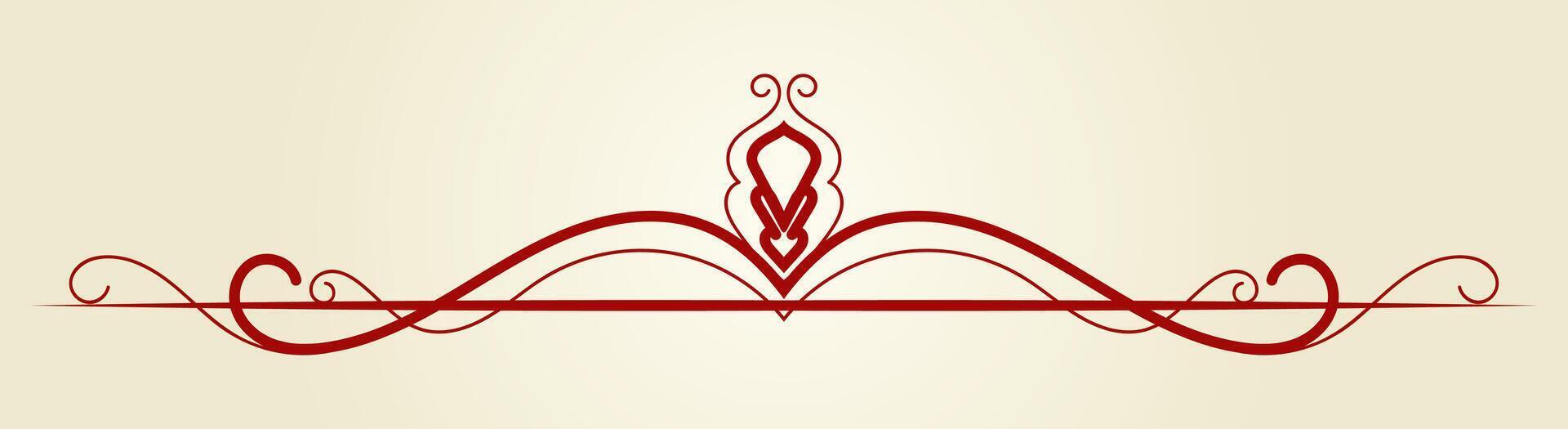 red vintage dividing line Text separator Victorian pattern swirling in calligraphic lines. vector