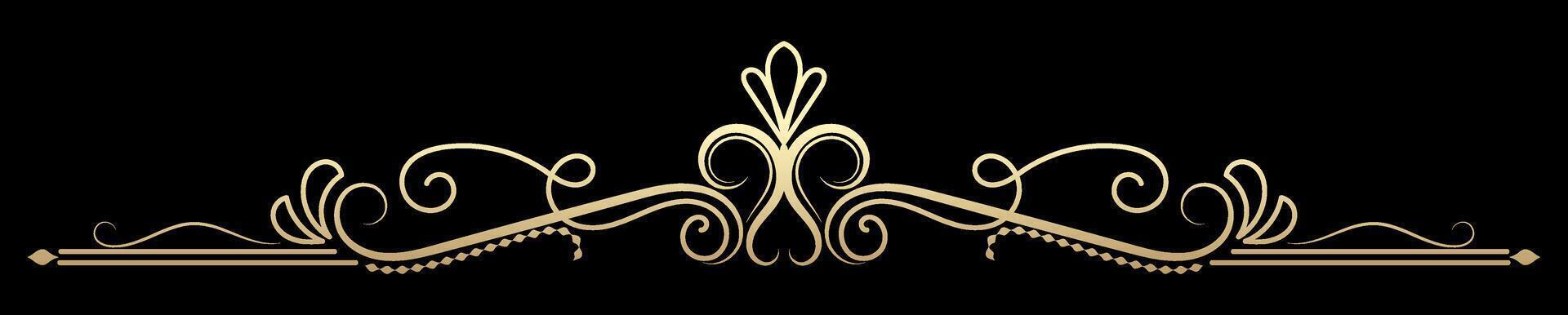 golden vintage dividing line Text separator Victorian pattern swirling in calligraphic lines. border line vector