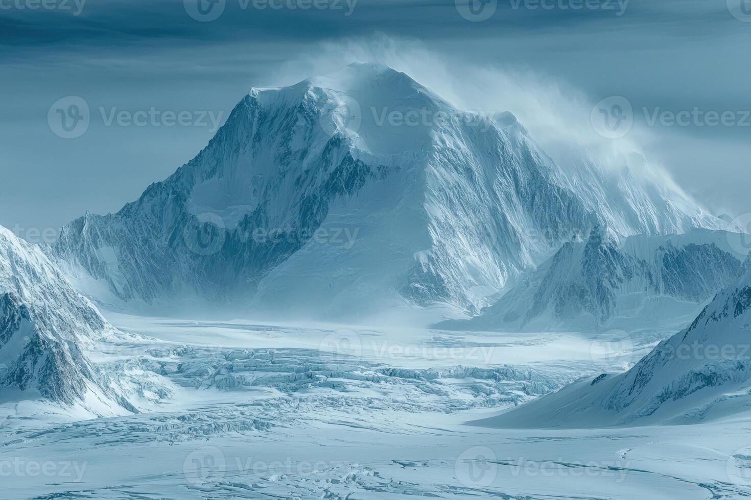 A large mountain range with snow and ice photo