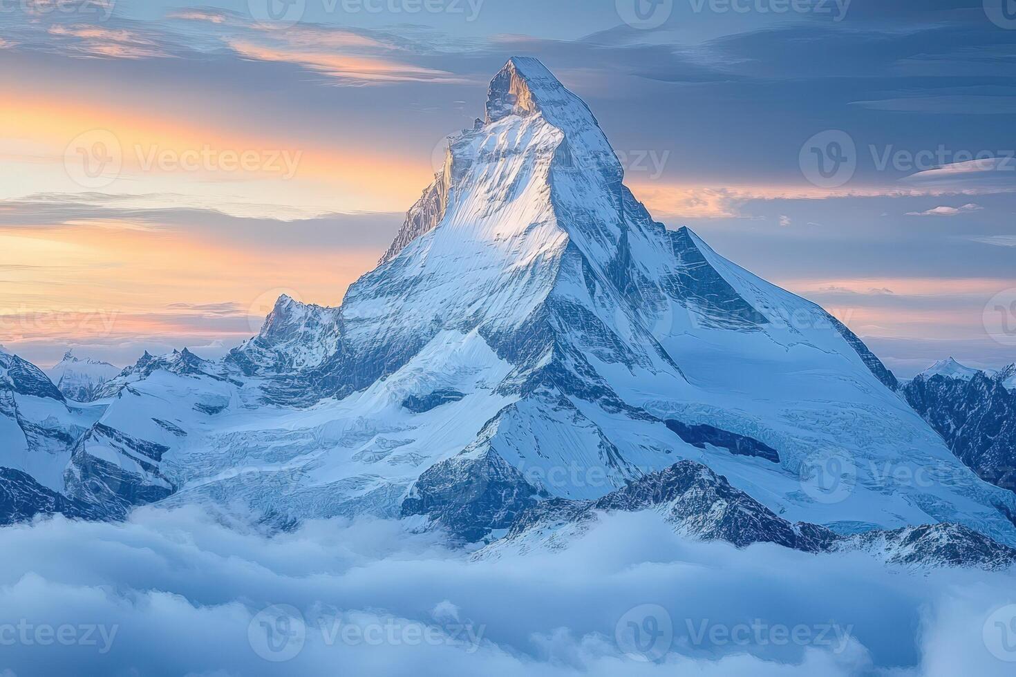 A mountain peak is seen in the clouds photo