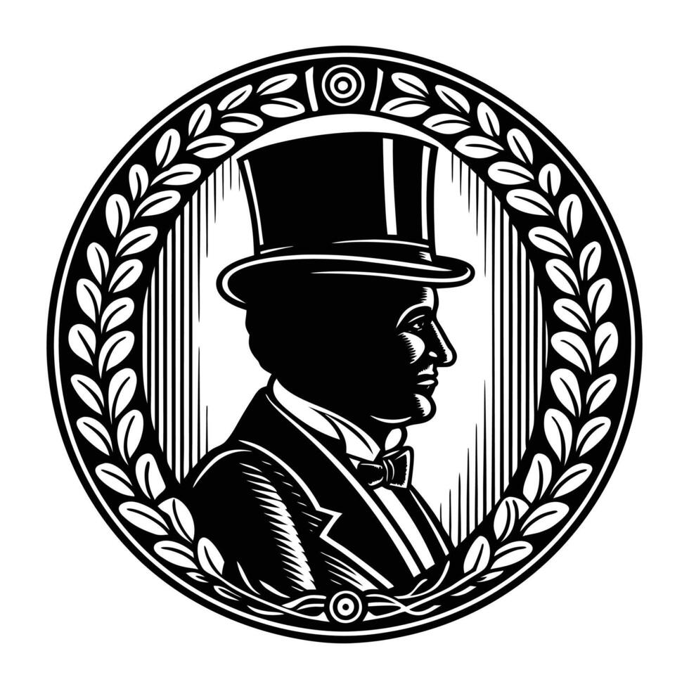 Timeless cameo silhouette of a gentleman in a top hat vector