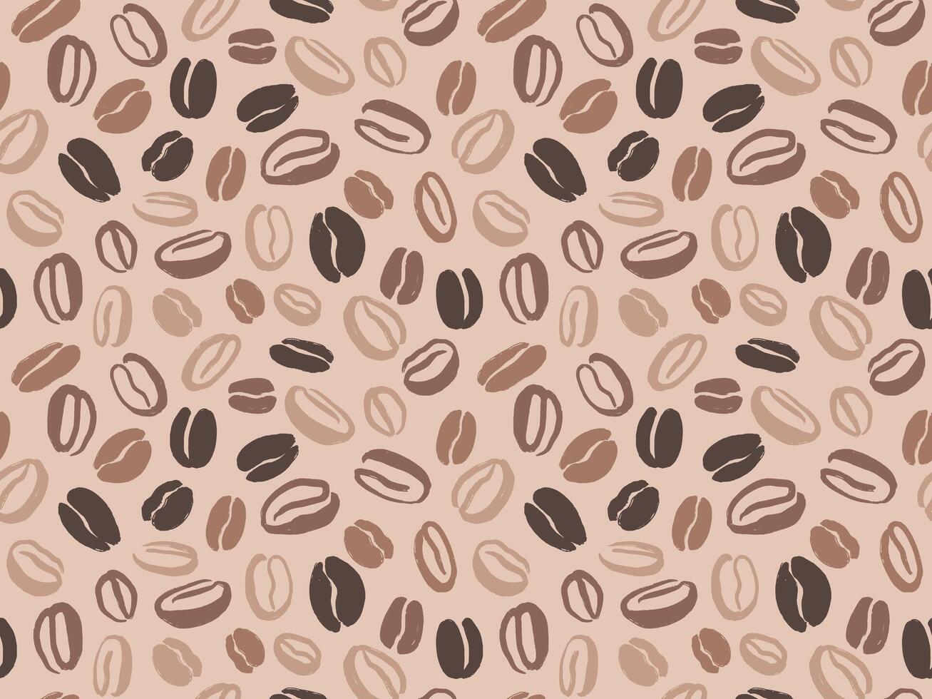 Coffee bean pattern in mocha mousse 2025 year color. Seamless pattern background. Coffee texture, cafe hand drawn art. Trendy palette graphic for menu, coffee shop, wrapping paper vector