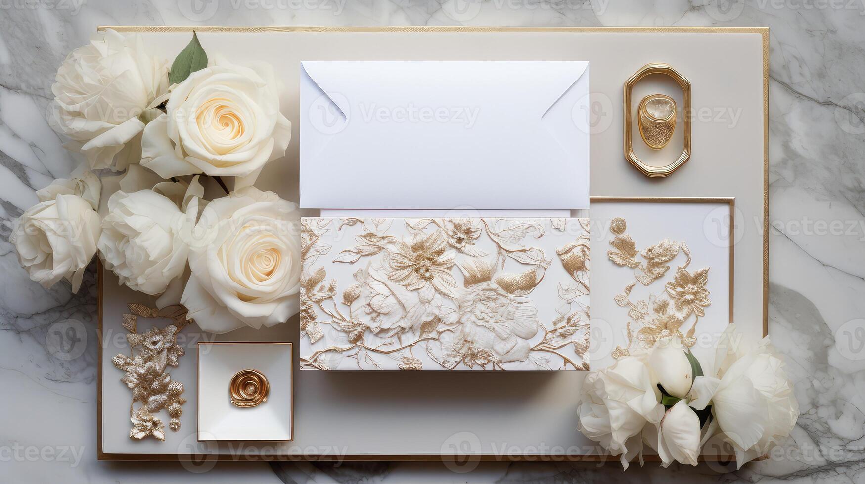 roses white and gold invitation photo