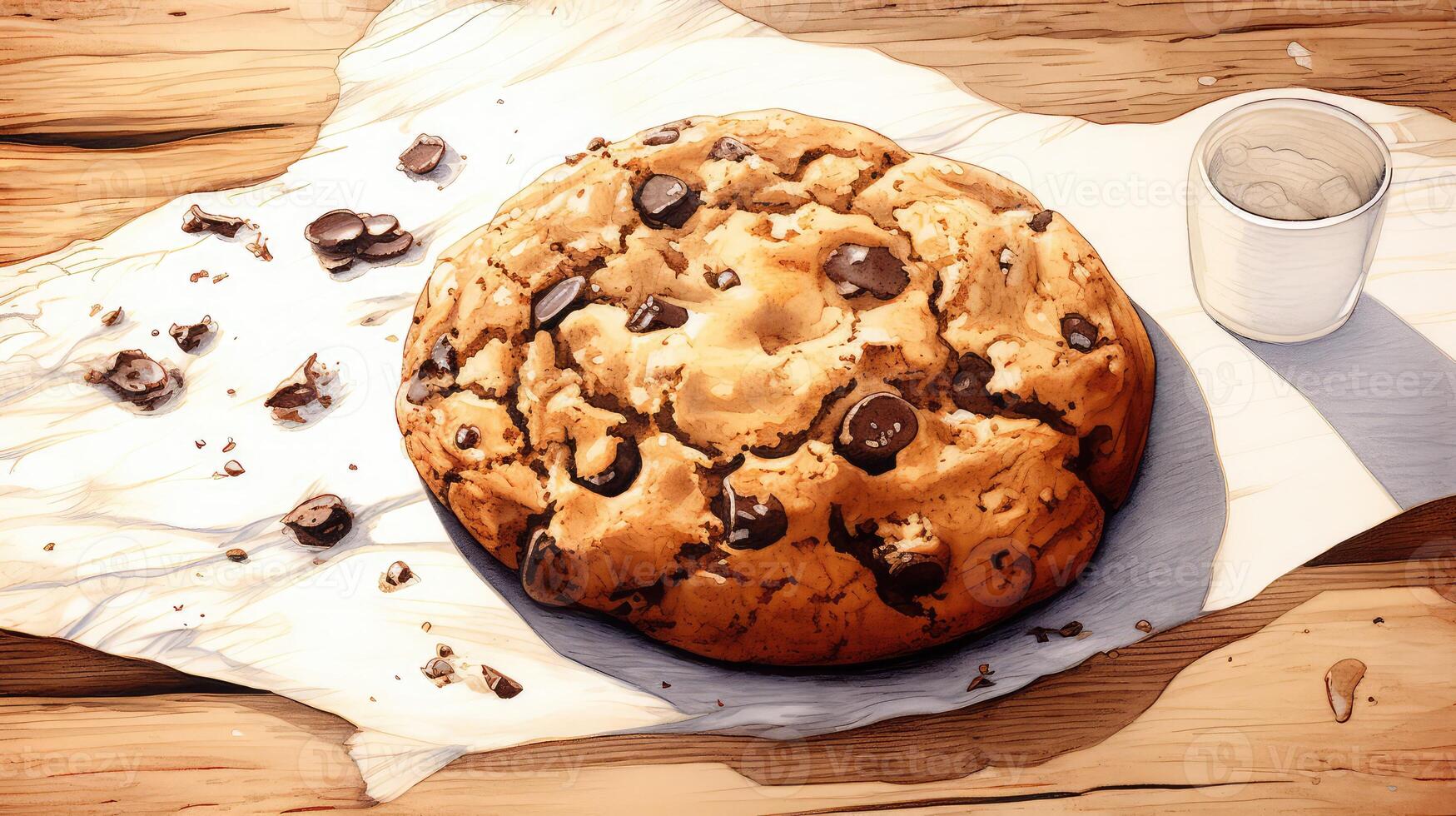 rustic chocolate chip cookie water color photo