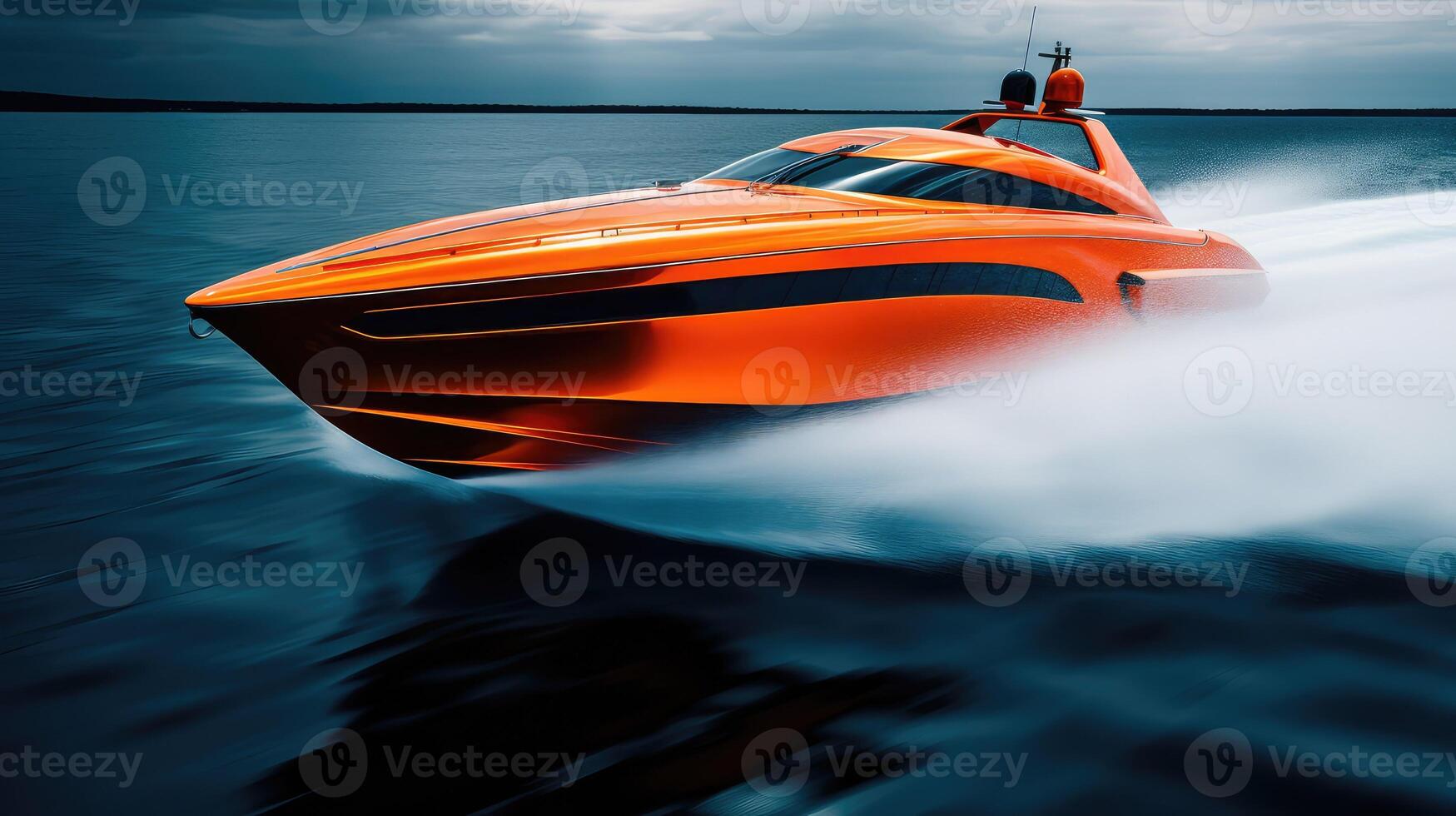 details orange speed boat photo