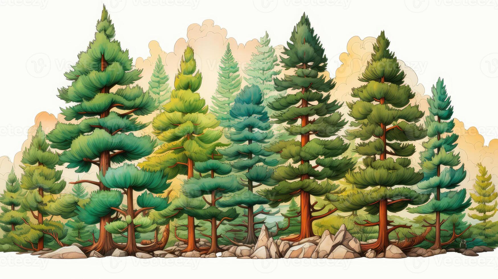 unique pine tree hand drawn photo