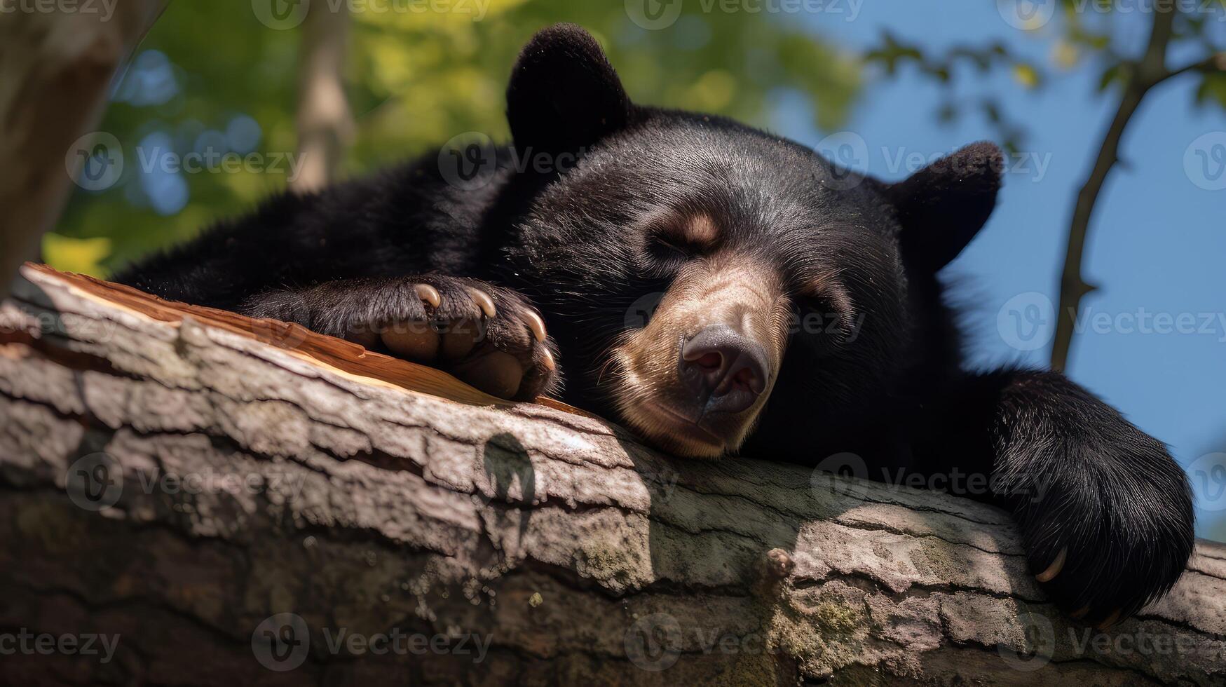 tree black bear sleeping photo