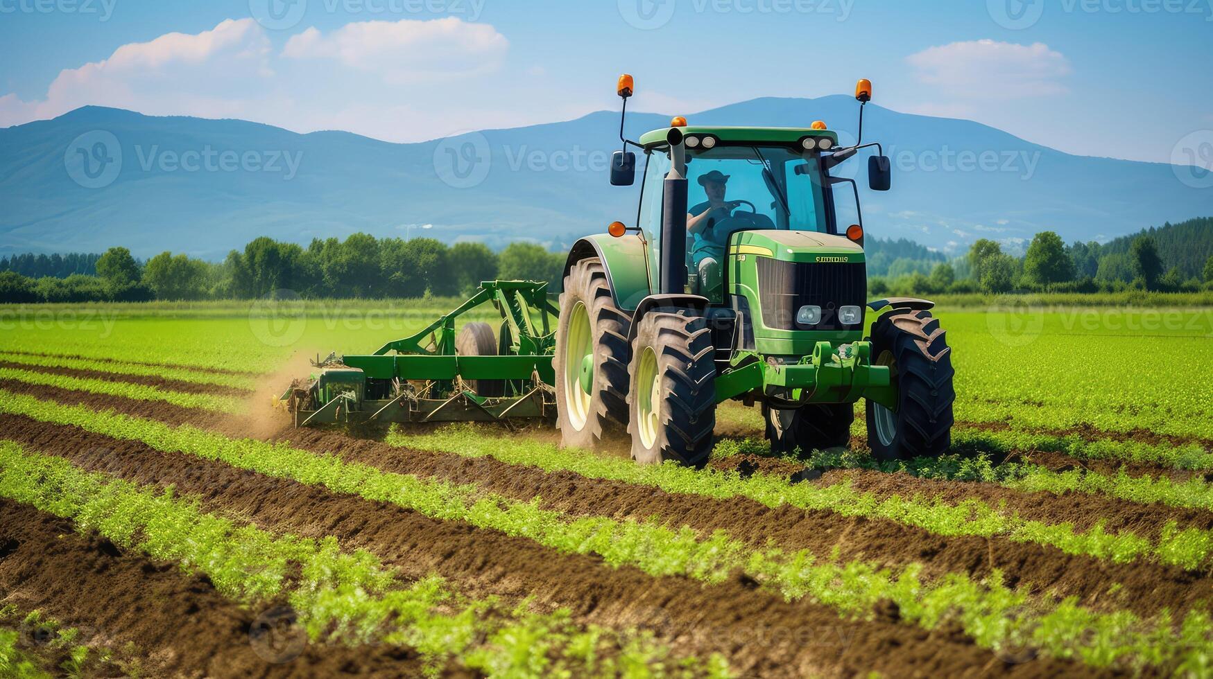crops green tractor photo