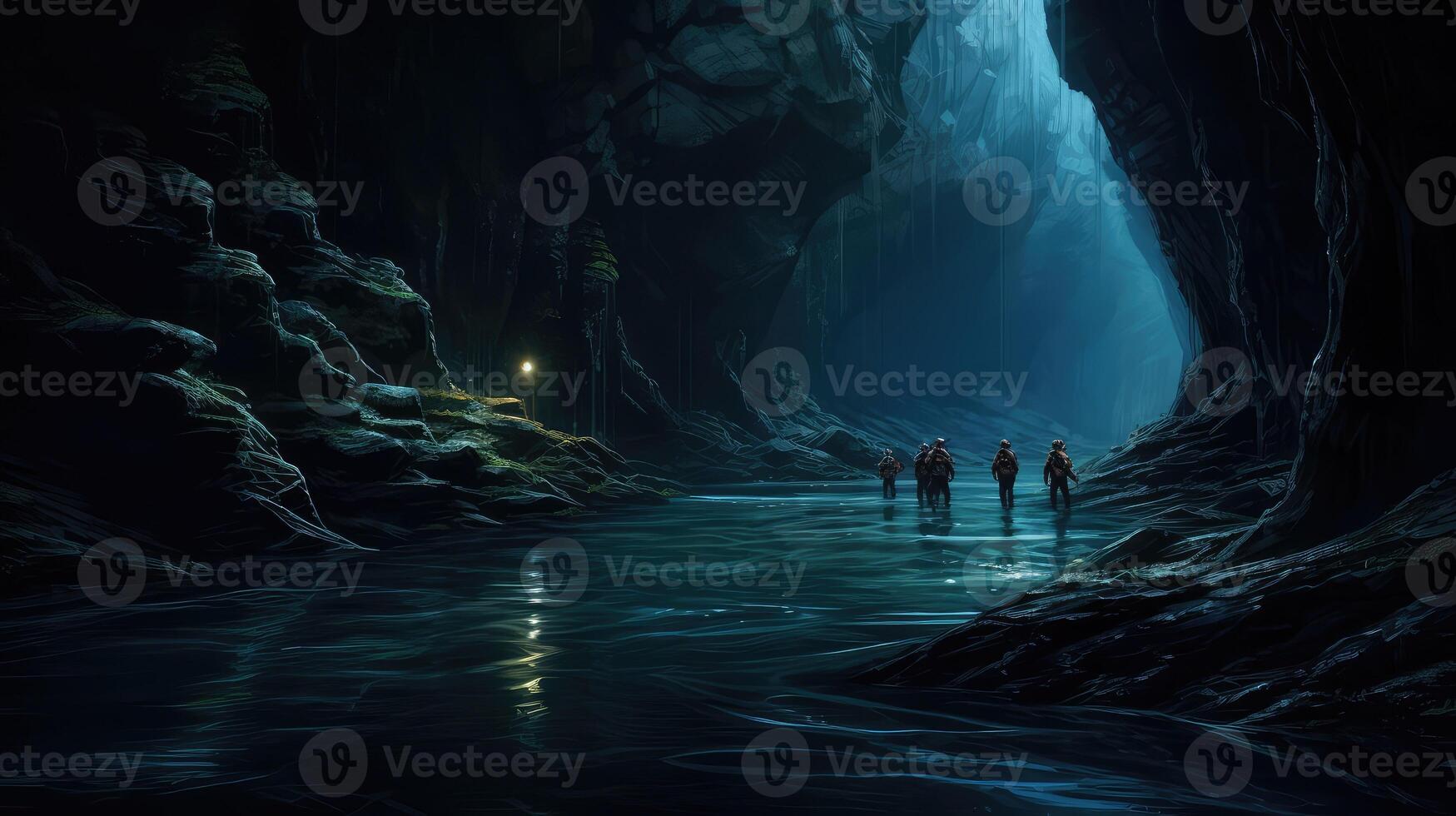 headlamps cave water photo