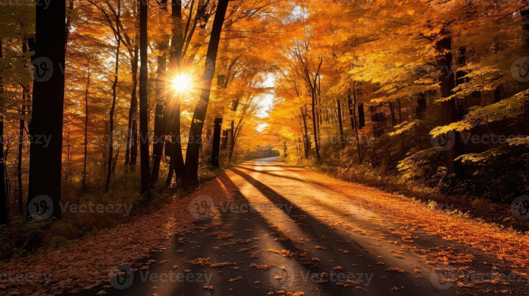 golden fall foliage road photo