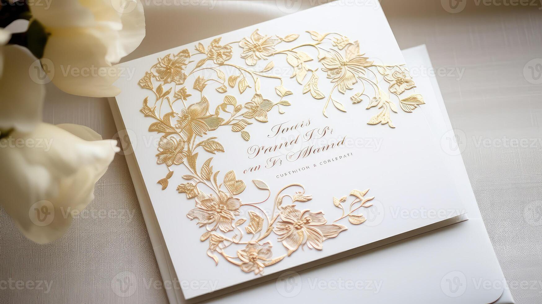 floral white gold invitation photo