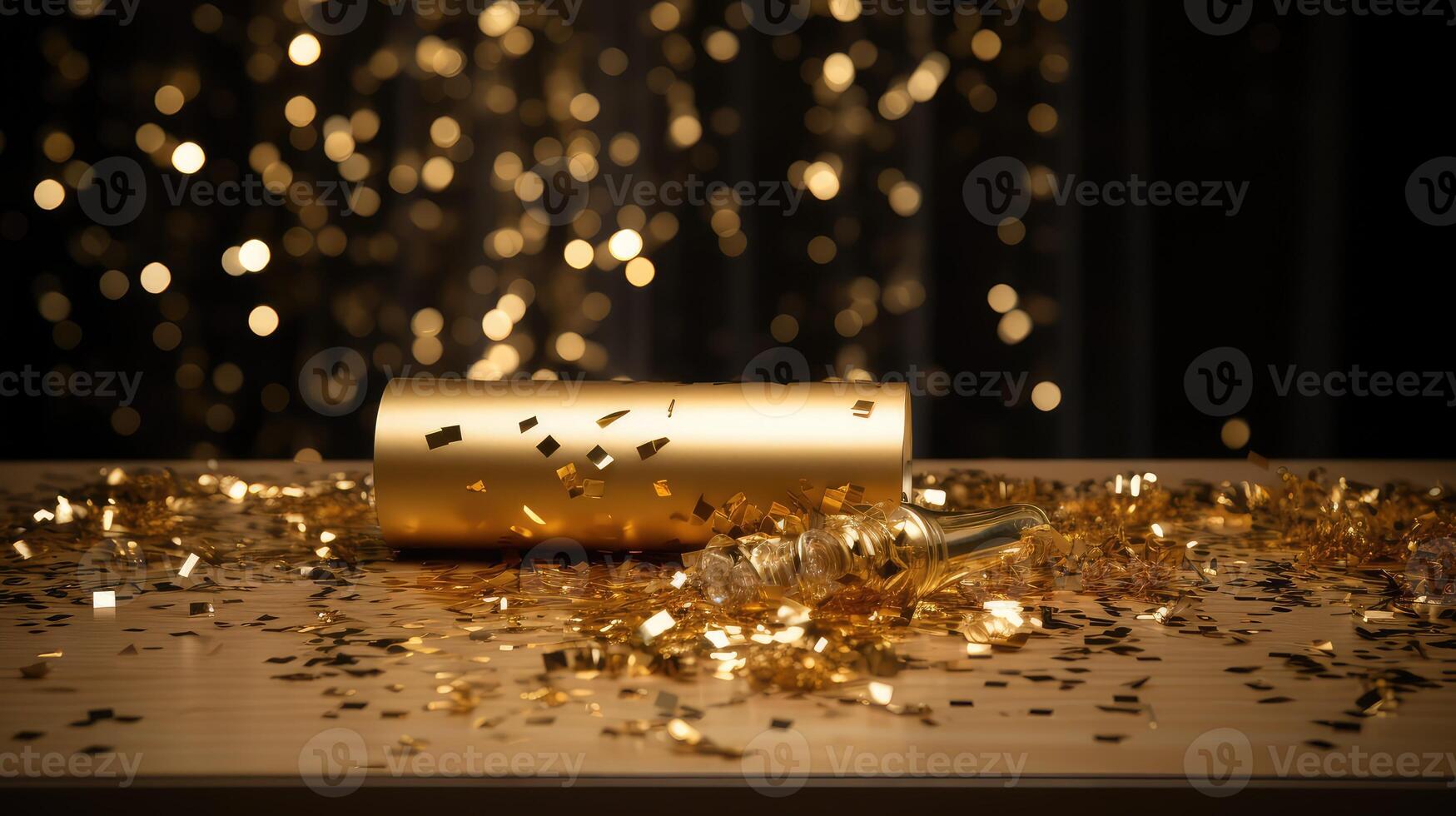 party gold confetti on table photo