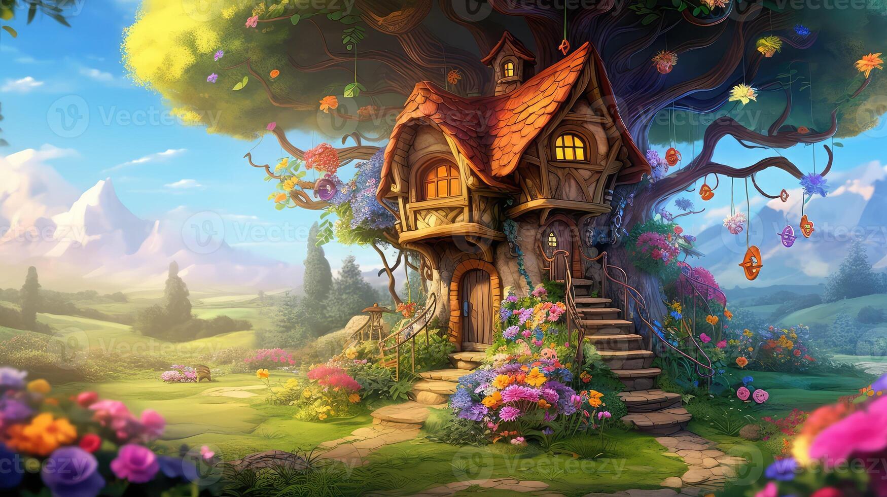 flowers cartoon trees photo