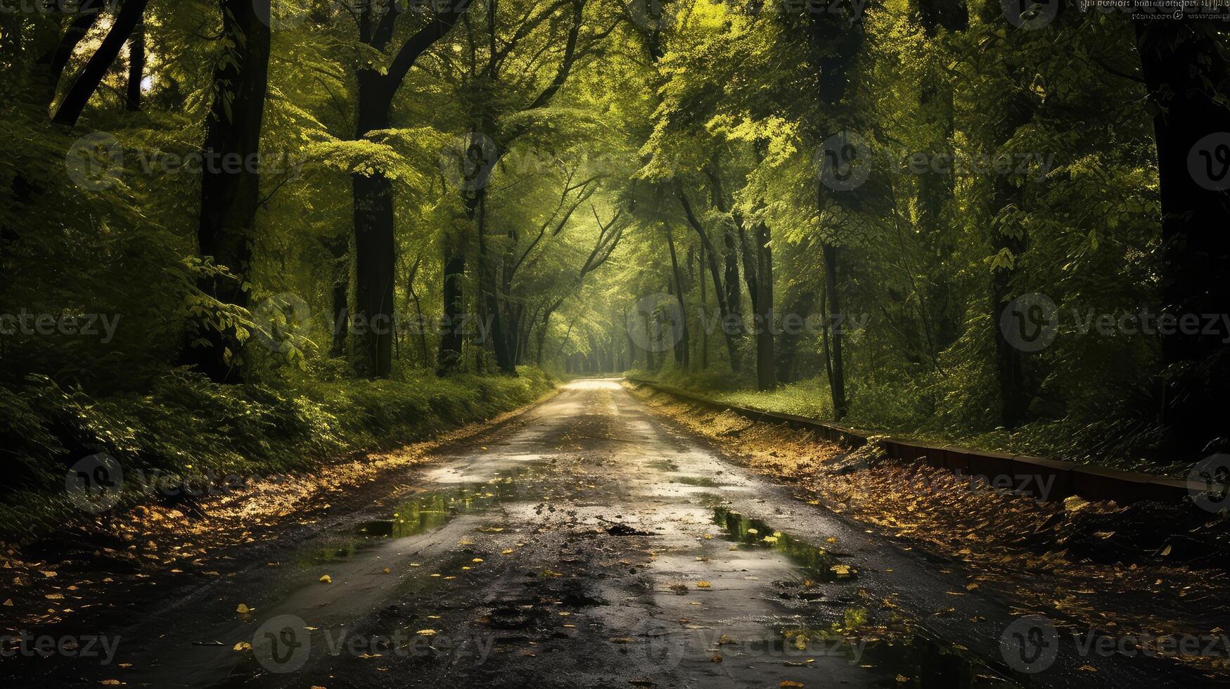 trees abandoned road photo