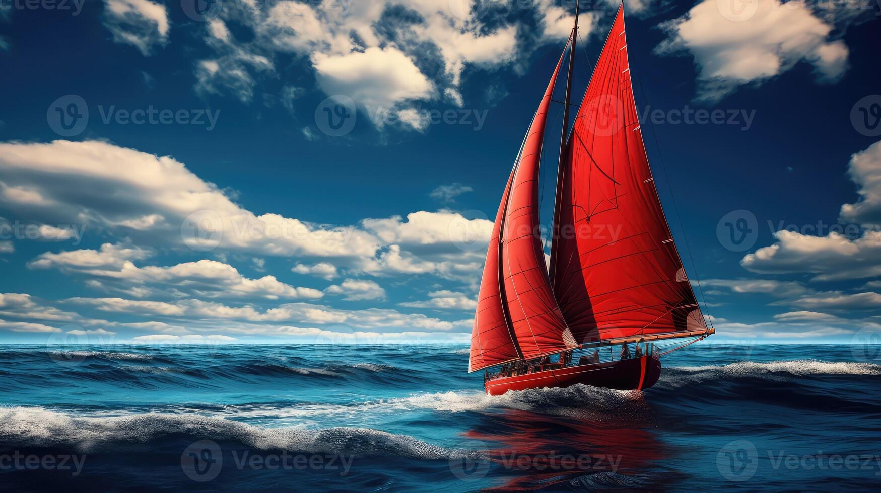 ocean red sailboat photo