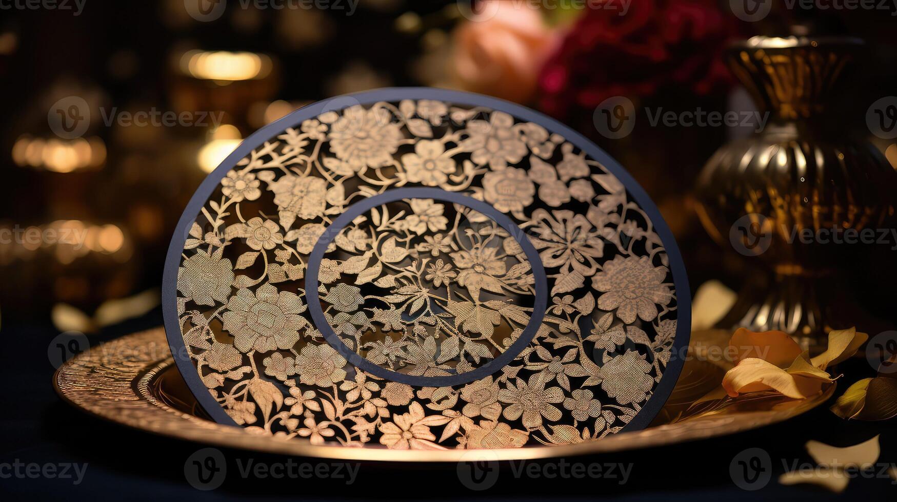 floral invitation black gold photo