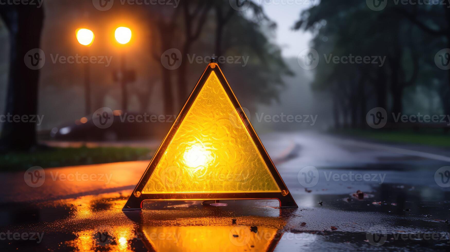 reflective yellow warning triangle photo