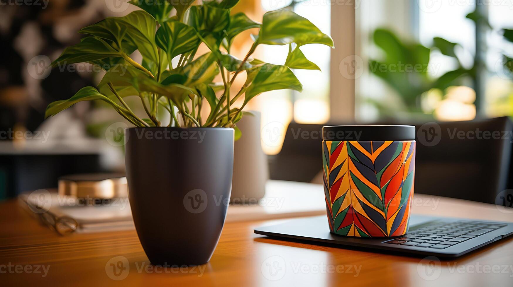black coffee mug on desk photo
