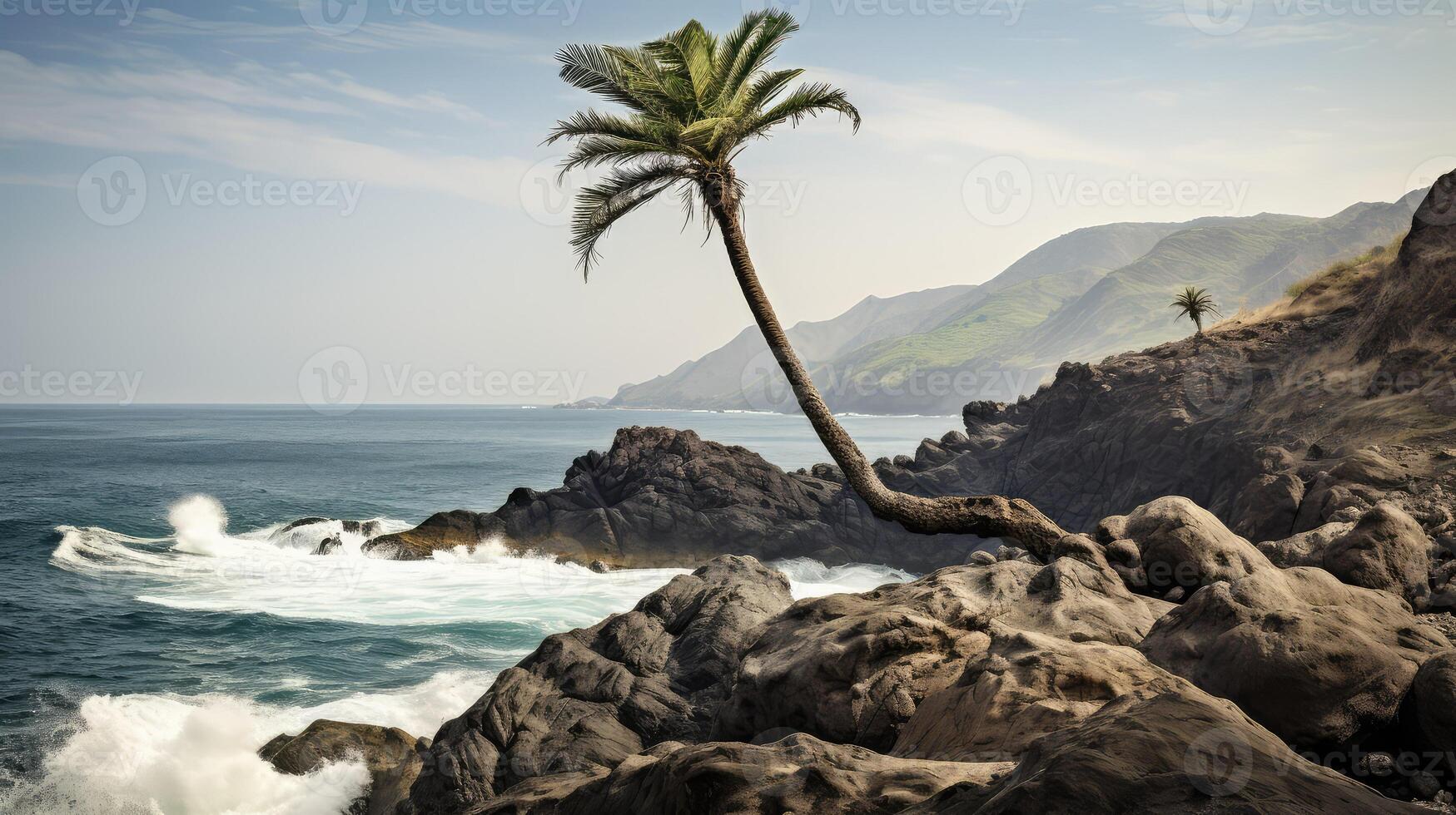 rocky isolated palm trees photo