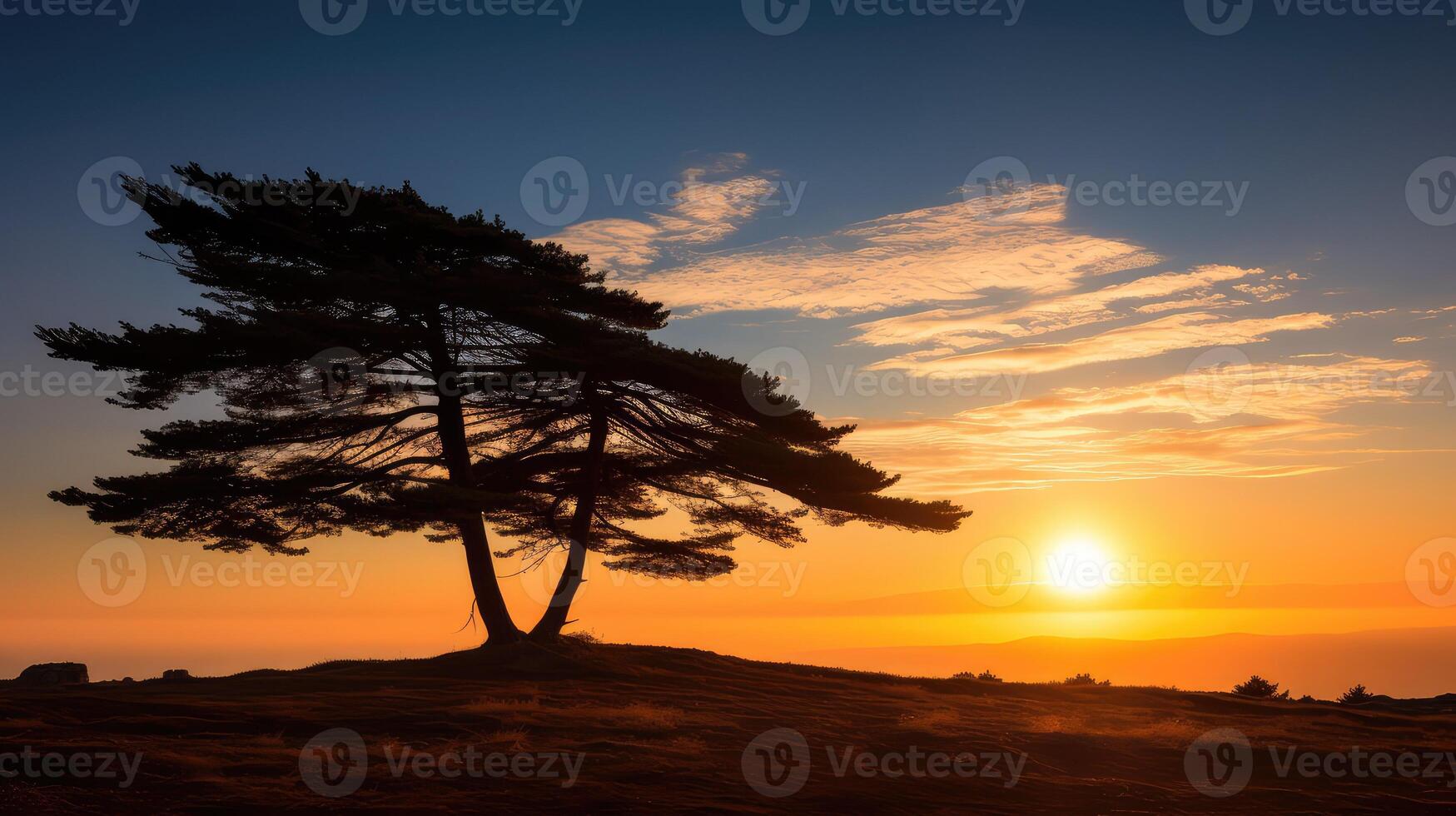 serene cedar tree silhouette photo