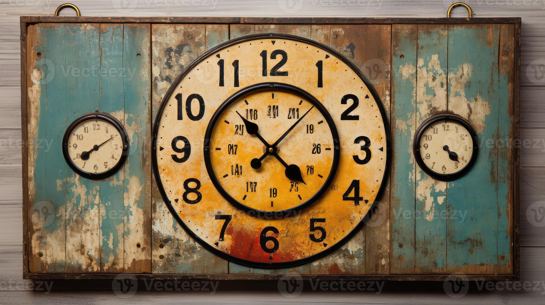 weathered clock hanging on wall photo