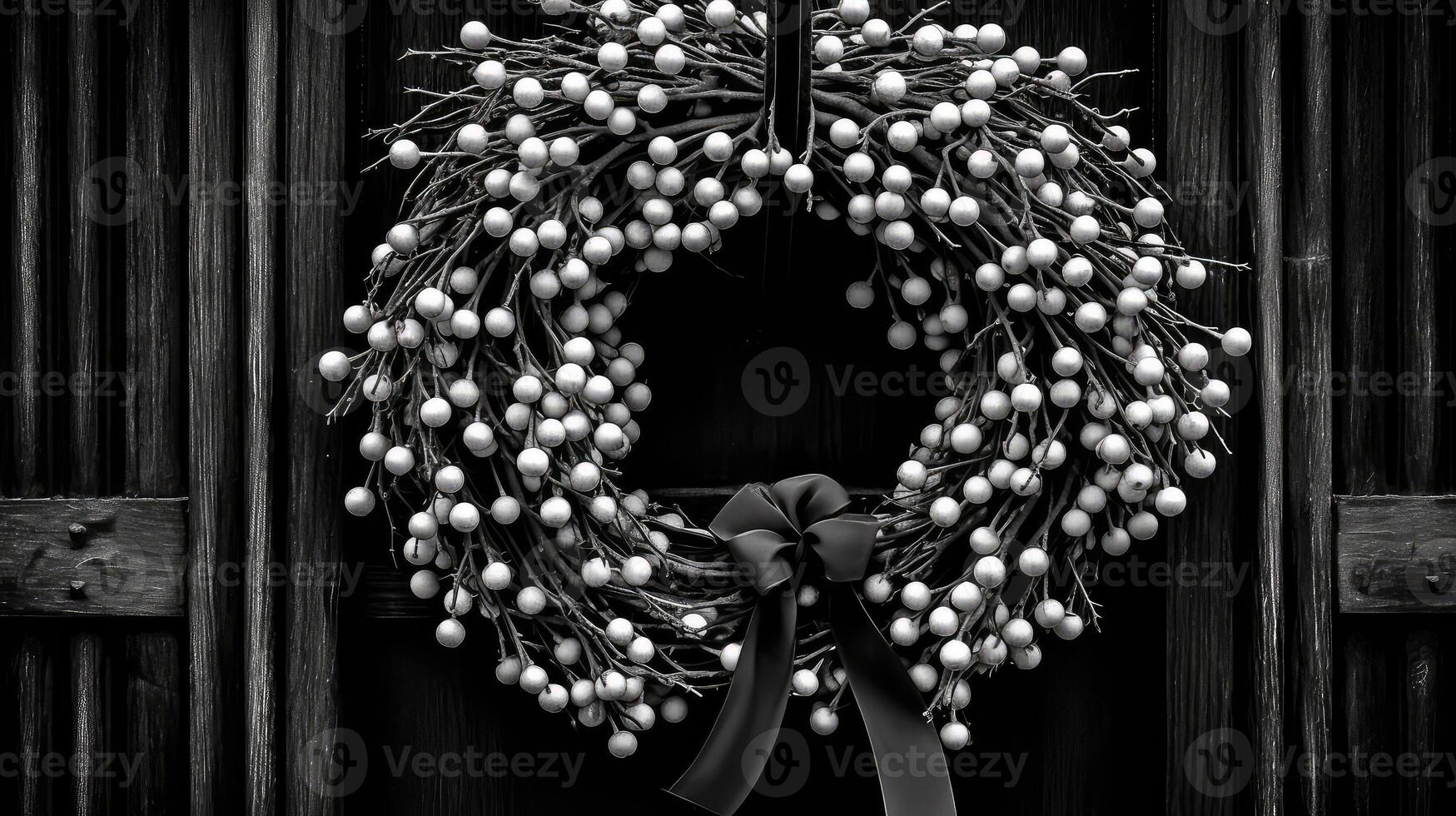 photo christmas wreath black and white