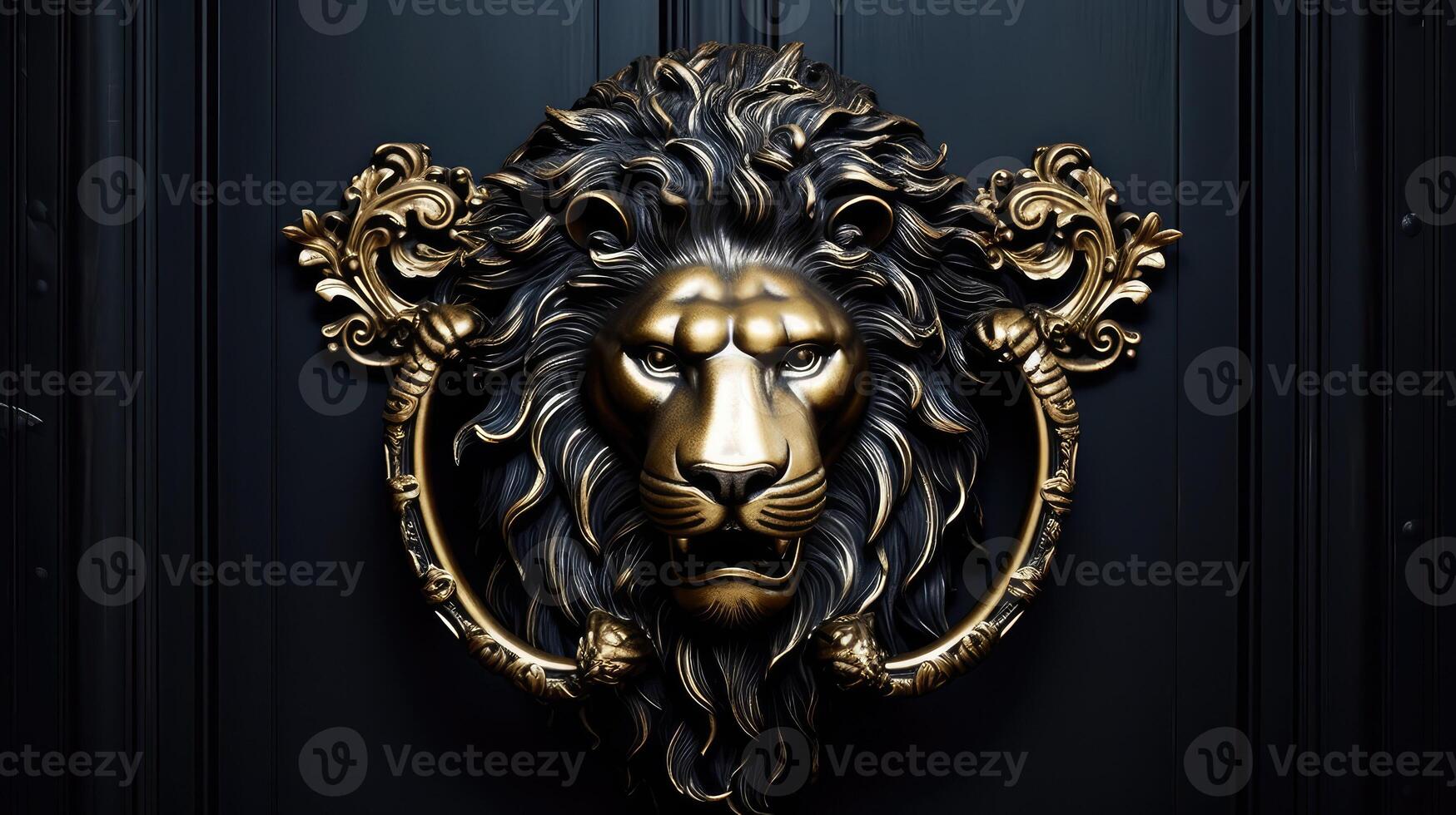 door gold lion head photo