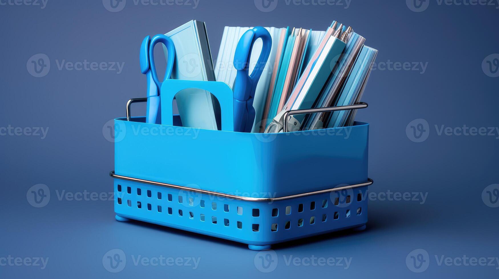 desk blue office supplies photo