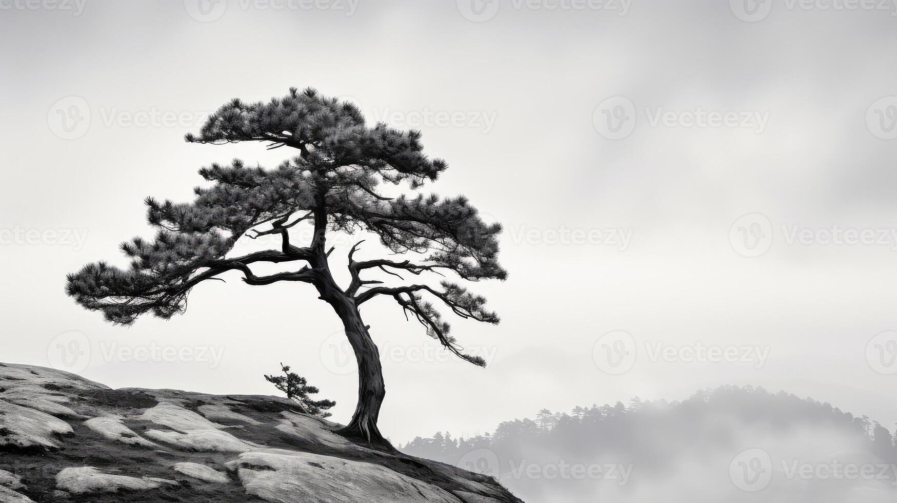 stark black and white pine tree photo