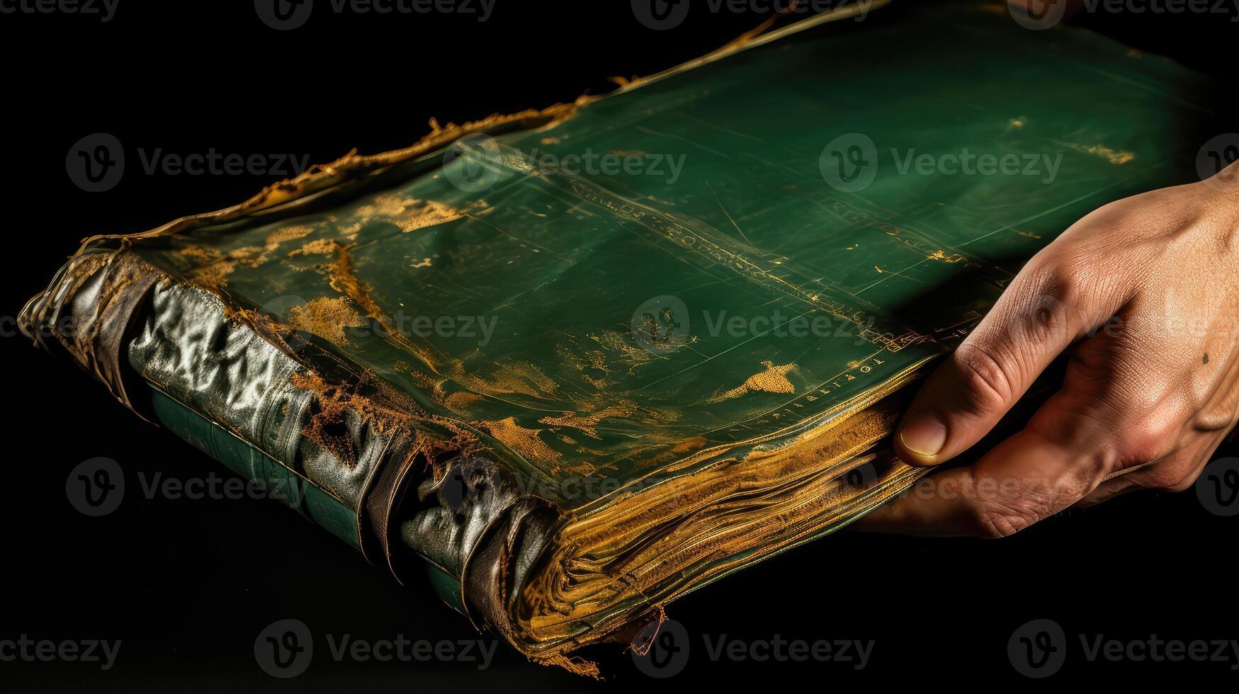 yellowed green leather book photo