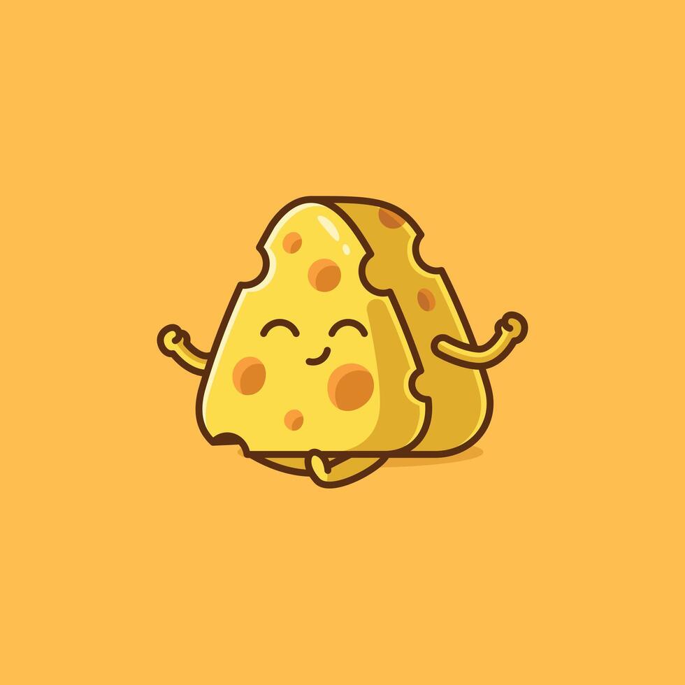 Simple cute cheese practicing yoga cartoon illustration Collection of cheese activities concept icon isolated vector