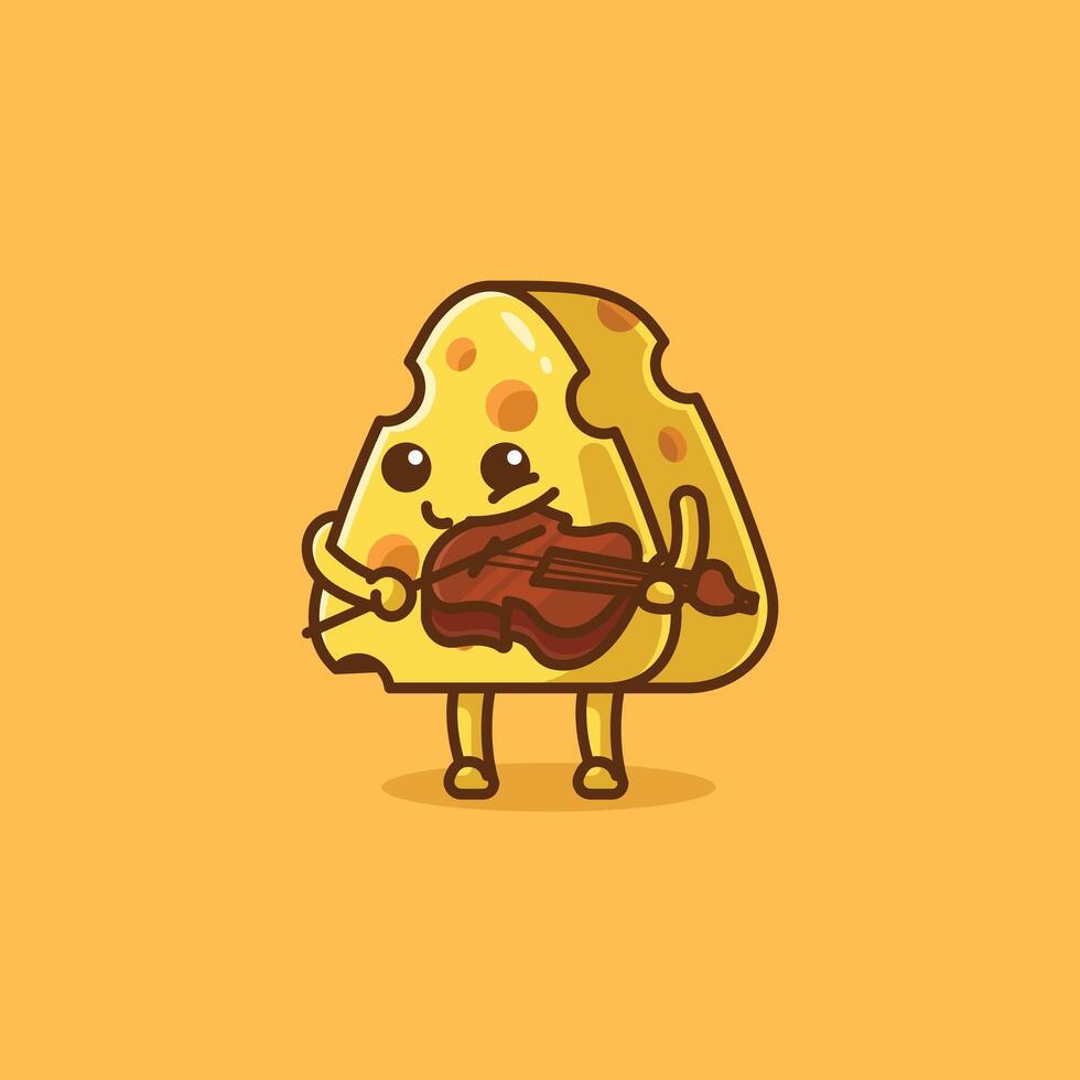 Simple cute cheese playing violin cartoon illustration Collection of cheese activities concept icon isolated vector