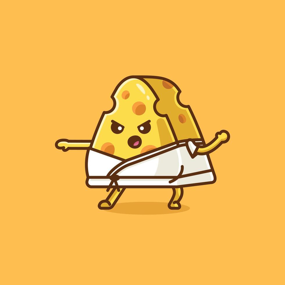 Simple cute cheese practicing karate cartoon illustration Collection of cheese activities concept icon isolated vector