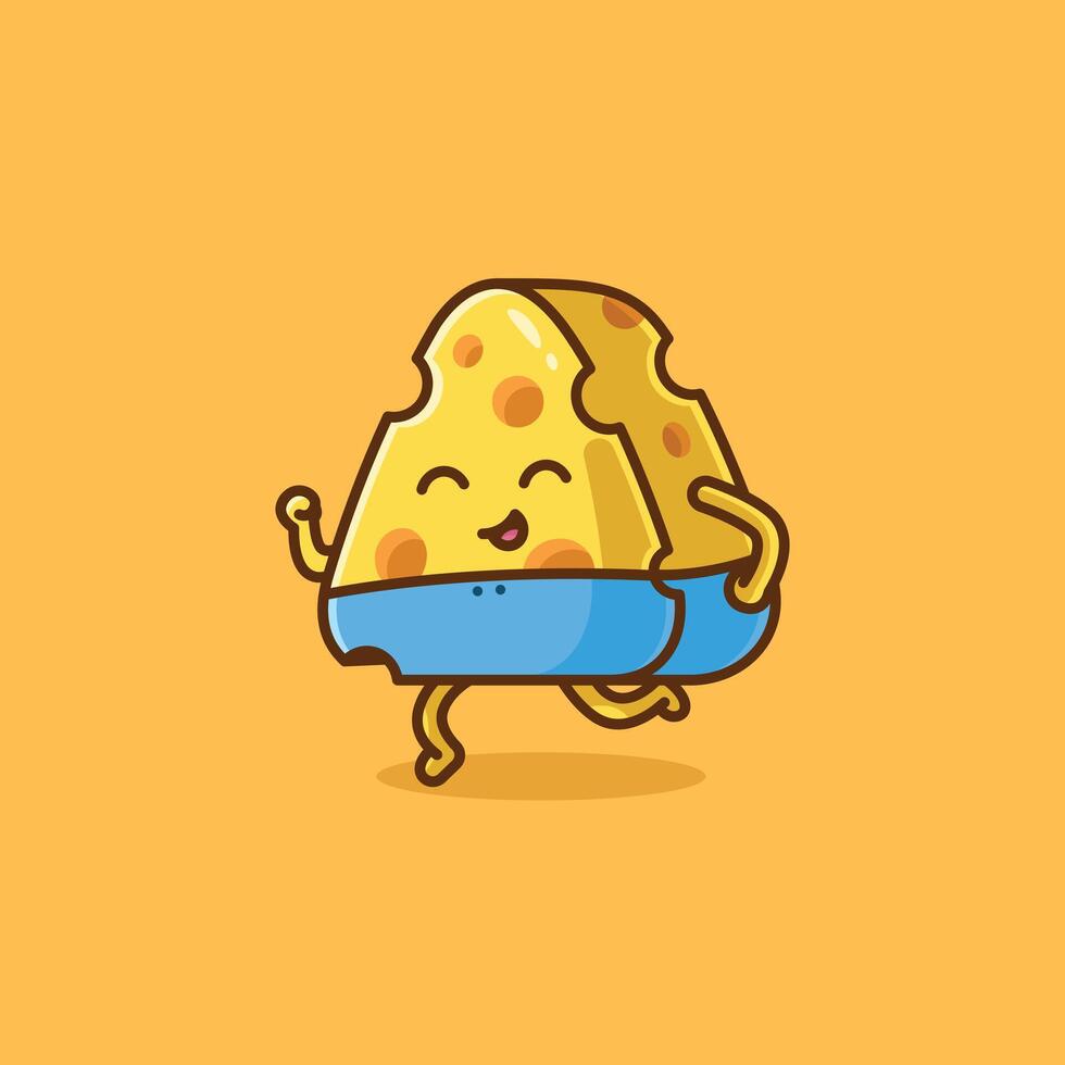 Simple cute cheese in a swimsuit cartoon illustration Collection of cheese activities concept icon isolated vector