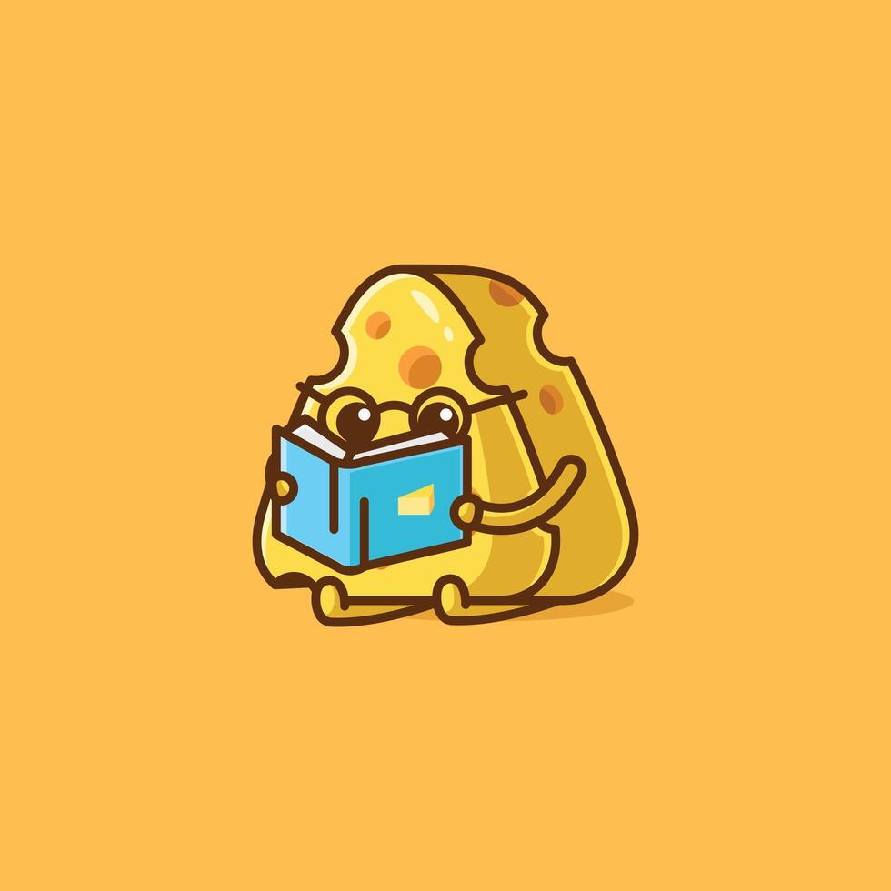 Simple cute cheese reading a book cartoon illustration Collection of cheese activities concept icon isolated vector