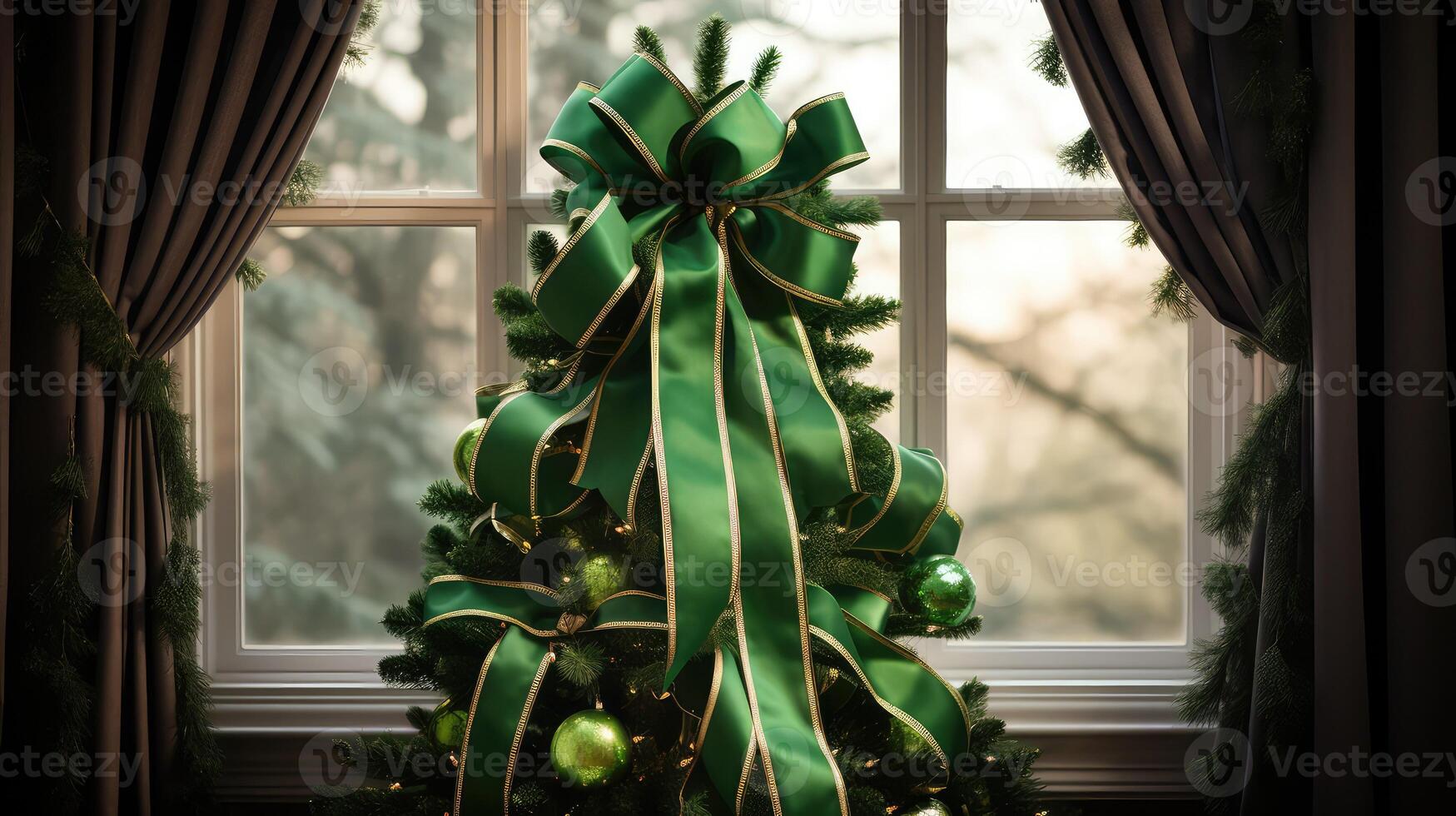 tree christmas ribbon green photo