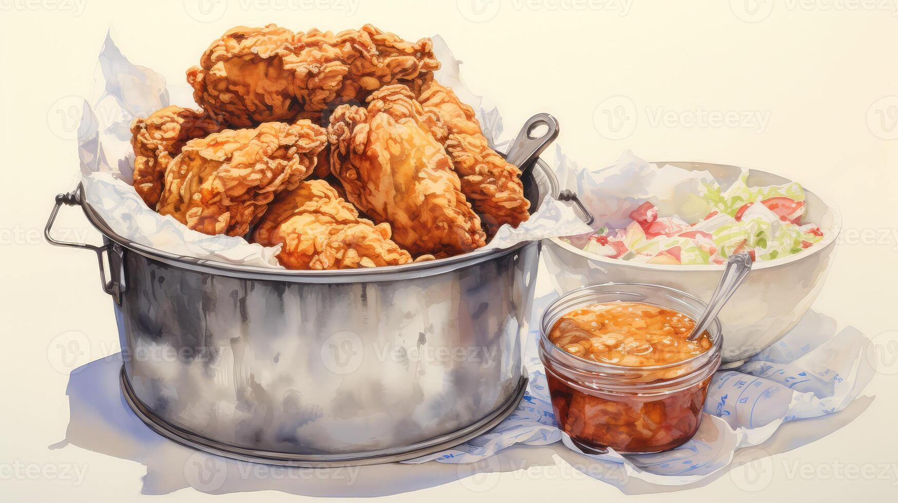 painting fried chicken water color photo