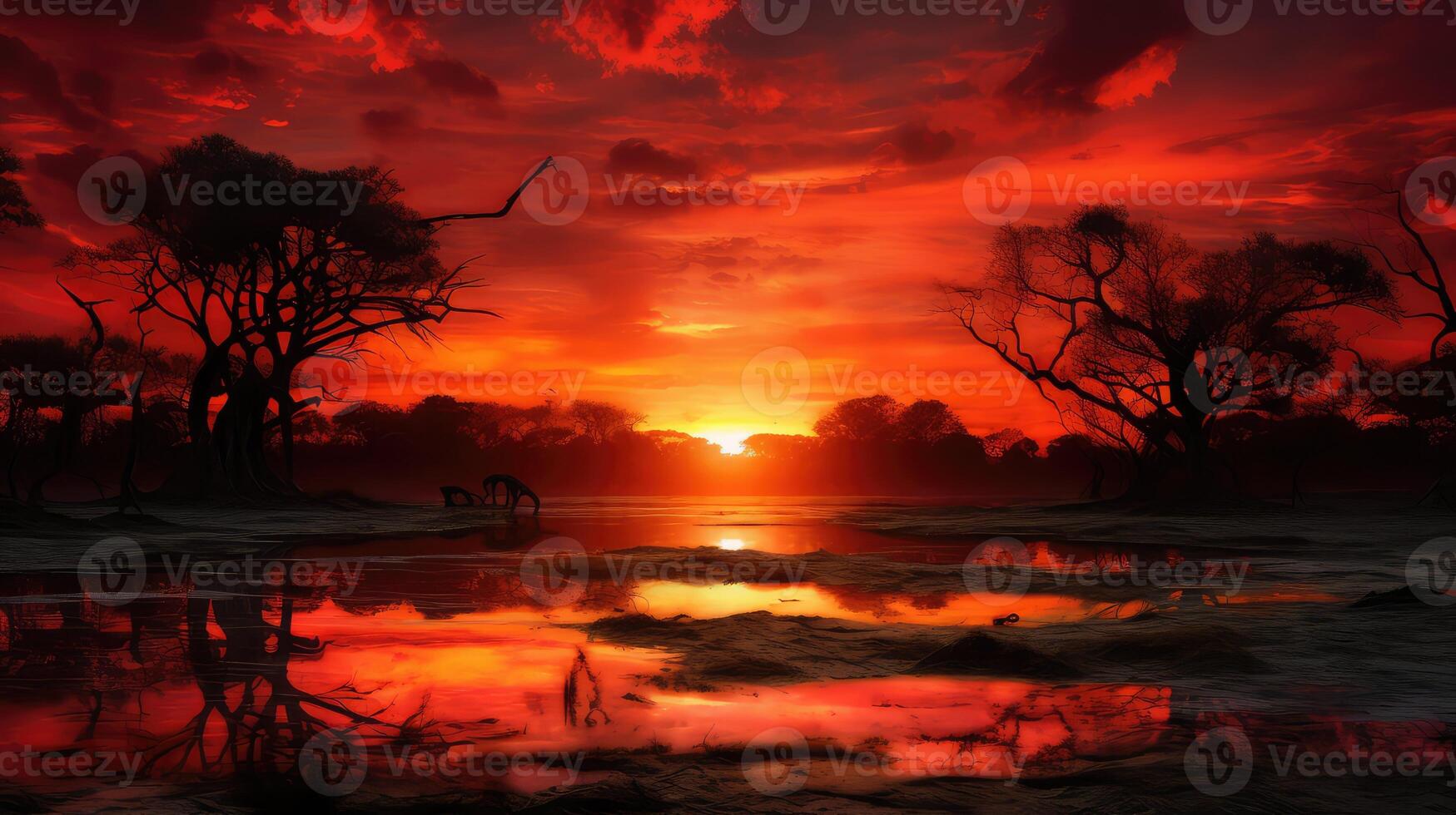 trees fire red photo
