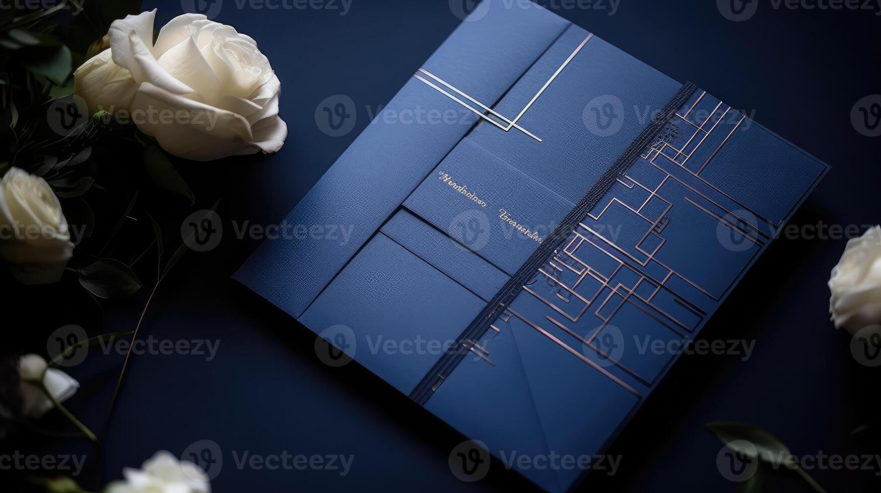 modern wedding invite blue photo